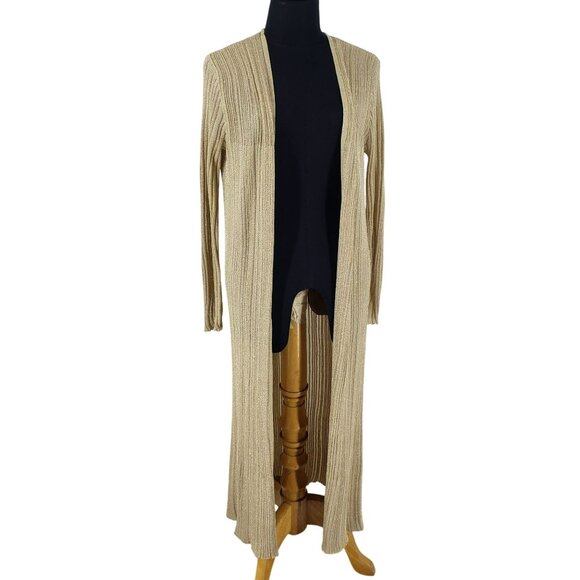 Misa Gold Knit Open Front Long Line Cardigan Duster Womens XS Coastal Grandma - Picture 2 of 13